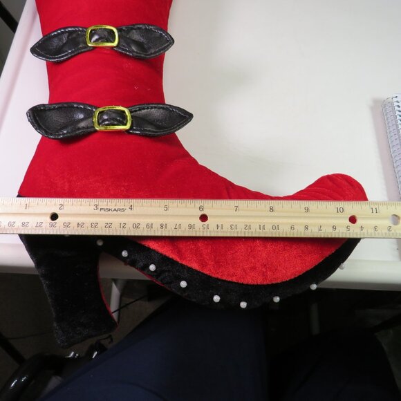 Retro 20" Red & Black high heeled boot shoe w buckle stuffed wall decor HOLIDAY - Picture 8 of 8